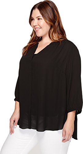 Nydj Women's Plus Size Three-Quarter Sleeve Pintuck Blouse | Classic Lightweight Top, Black, 3X #TOP4