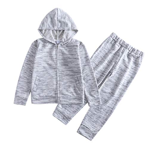 Monvecle Toddler to Big Girls 2pcs Zip Hoodie Tracksuit Sweatshirt Top + Sweatpant Silver French Terry Jogger Sets (Heather Grey, 8-10 Years)