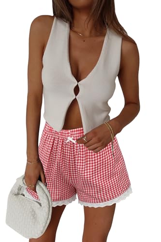 Image of Boxer Shorts for Women Pajama Gingham Shorts Casual Lounge Sleep Plaid Y2K Beach Bottoms for 2026 Summer