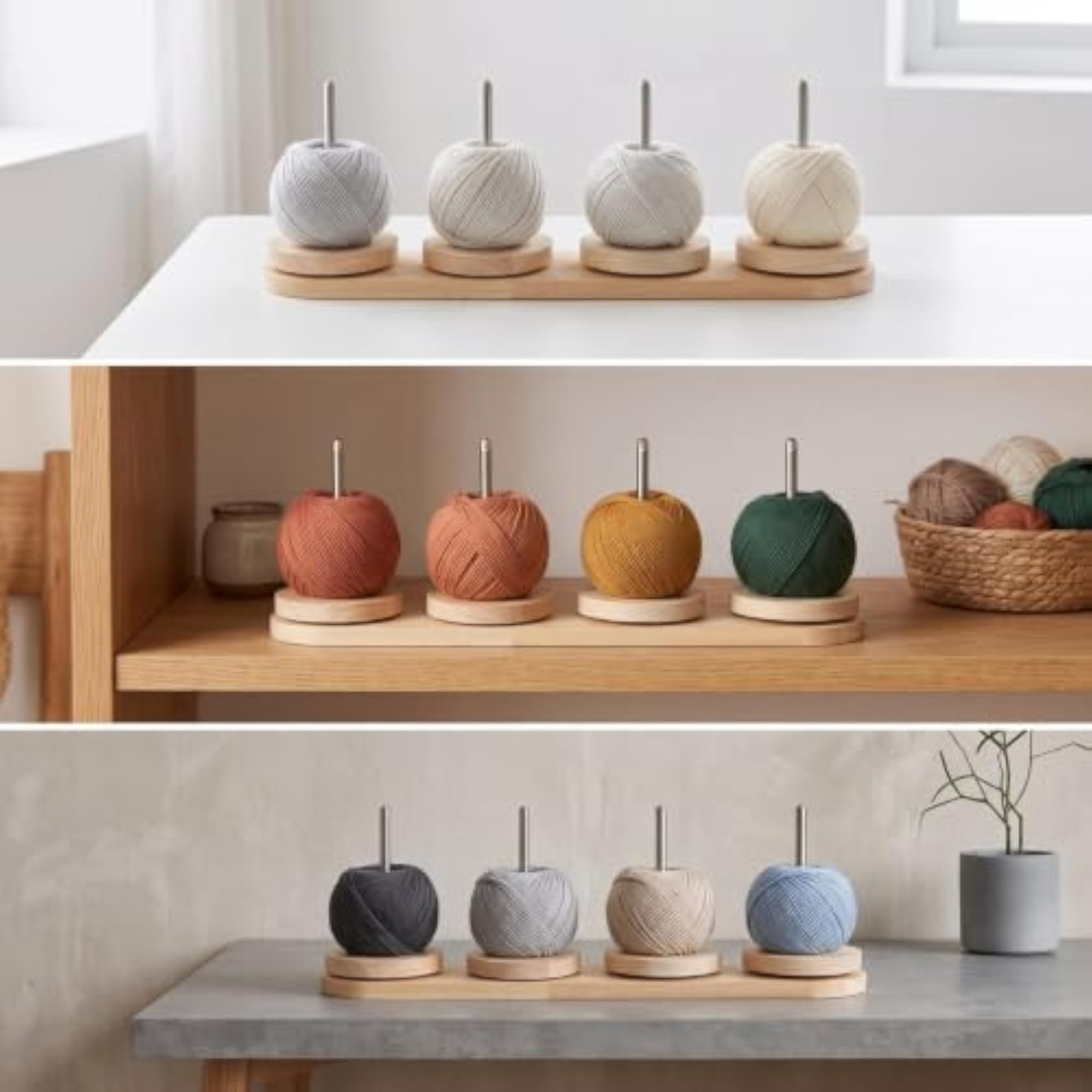 CLOVRIX® Rotating Yarn Winding Spindle Rack with Wooden Base