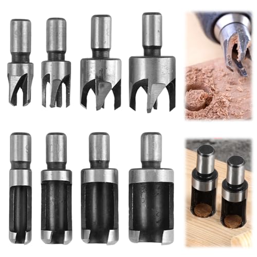 8 Pièces Jeu de Forets à Bois, 6/10/13/16 mm Meche a Bouchonner en Acier Au Carbone Foret à Tenon pour La Fabrication de Chevilles en Bois, Tenons,...