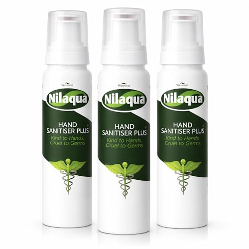Nilaqua Hand Sanitiser Plus Foam 90ml x 3 Waterless Hand Cleanser Kind to Hands Cruel to Germs No Water Required Gentle Skin Formula Travel Friendly 3 Pack