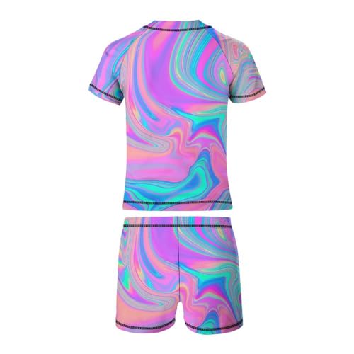Psychedelic 80's 90's Holographic MarblingChildren's Swimsuits Boys Two Piece Suit8-10Y（130cm）3