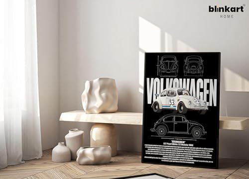 Image of BLINKART Volkswagen Logo CarFramed Posters Gift Items Boys Room Wall Decoration Bedroom Office Studio Synthetic Wood Frame & Acrylic Glass Ready to Hang - 18x12 Inch, (A4 Size) - CAR-324