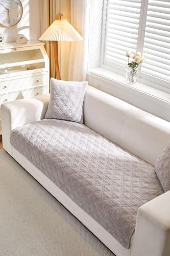 Image of HOMETHREADS Innovative Premium Velvet 5-Seater Sofa Cover Mat with PVC Backing for Non-Slip Comfort | Pack of 1 Mat Size - 70x230cm (5 Seater, Grey Clubs)