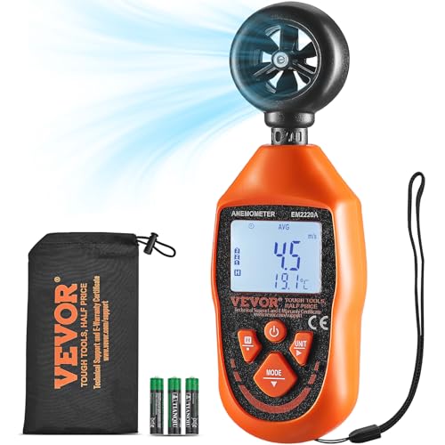 VEVOR Anemometer 69,35MPH Luftgeschwindigkeitsmesser 163x54x32mm Windmesser IP44 Windmessgerät Windstärkemesser MAX/MIN/AVG/CU-Windgeschwindigkeitsdaten -10-45℃ Luftmesser Geschwindigkeitsmessgerät