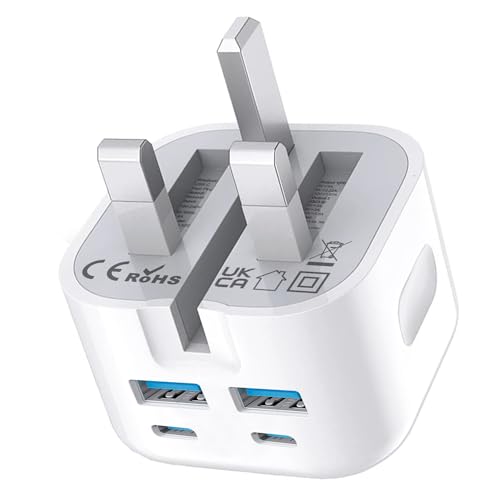 USB C Plug Fast Charger for Apple iPhone 15/15 Pro/15 Pro Max/15 Plus/14/13/12/11/SE 2020/iPad Pro/Air/Mini, Folding Multi 2 USB and 2 USB C Adapter Foldable Charging Plug UK Type C