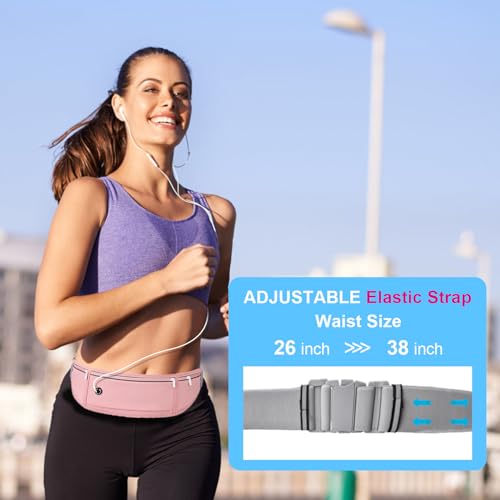 Image of Slim Running Belt for Women Men,Runners Fanny Pack Phone Holder,Money Belt,Running Gear Accessories,with 3 Pockets.(Pink)