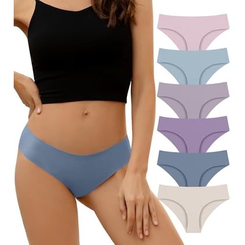 DEANGELMON Seamless Underwear for Women No Show Bikini Panties Comfortable Stretch Invisible Ladies Hipster Briefs Large Blue Sea-6pack