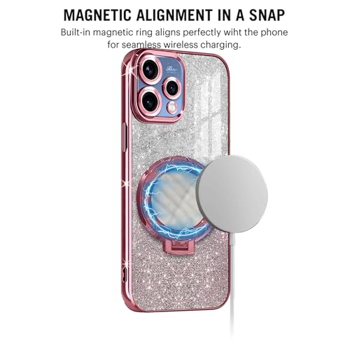Image of Gradient Glitter Magnetic Ring Stand Case for Oppo Reno15 5G- Shockproof, Stylish & Durable Soft TPU Slim Protective Cover with Removable Glitter Paper (Rose Gold)