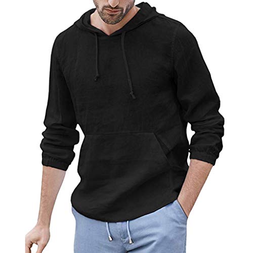 Lightweight Hoodies for Men Linen Hooded Pocket Solid Long Sleeve Retro T Shirts Tops Sweatshirt Hoodies
