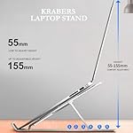 KRABERS-6-Angles-Adjustable-Aluminum-Ergonomic-Foldable-Portable-Tabletop-LaptopDesktop-Riser-Stand-Holder-Compatible-for-MacBook-HP-Dell-Lenovo-All-Other-Notebook-Silver