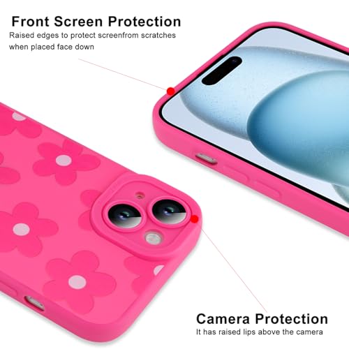 Image of ZIYE for iPhone 15 Plus Case Hot Pink Flower Pattern Phone Case