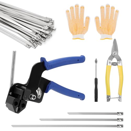 Mardatt 154 Stück Kabelbinderpistole mit 3 Größen 304 Edelstahl Kabelbinder Kit, 200mm 300mm 400mm Metall Kabelbinder mit Zange, Handschuhe, Entfernungswerkzeug für Maschinen
