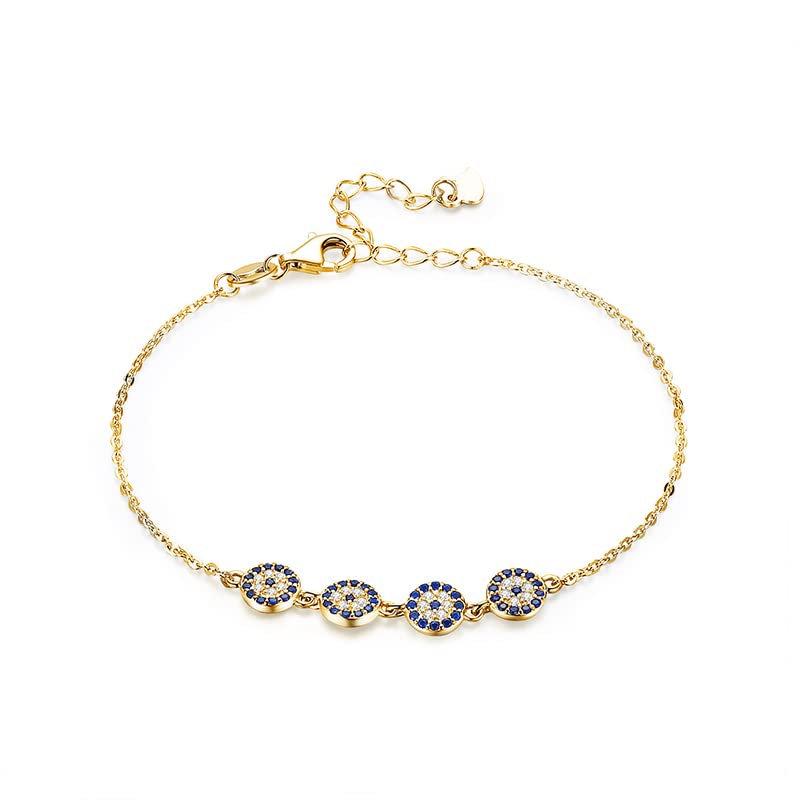 Solid 14K Gold Over 925 Sliver Moissanite Evil Eye Bracelet for Women,Adjustable Four Evil Eye Charm Chain Bracelet,Fashion Christmas Jewelry Gift for Her