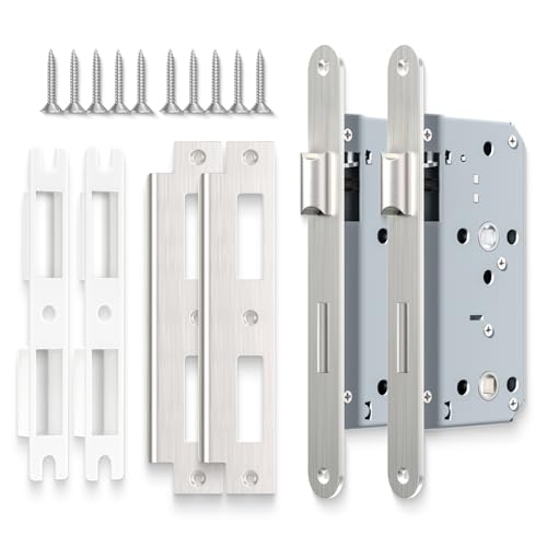 Bwintech 2 PCS níquel satinado cerradura de baño 7255 cerradura de embutir de acero inoxidable eurohole para puertas interiores y puertas de baño, cerradura reversible