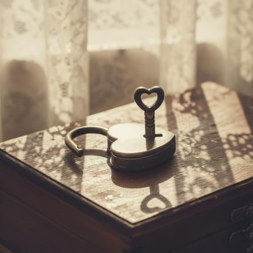 Galyacht Antique Brass Heart Shape Padlock, Key Lock, Bronze, Padlock, Travel, Storage