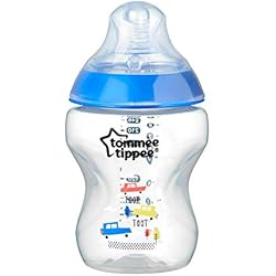Tommy Type Biberones Tommee Tippee Closer to Nature Biberón con Tetina con Forma de Pecho y Válvula Anticólico, 260ml, Pack de 1, Pip el Panda (color y diseño varían)