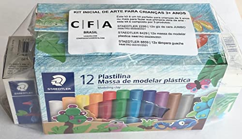 C | F | A Kit Inicial de Arte para Crianças | 3 anos ou mais | Giz de Cera | Massa de Modelar | temp