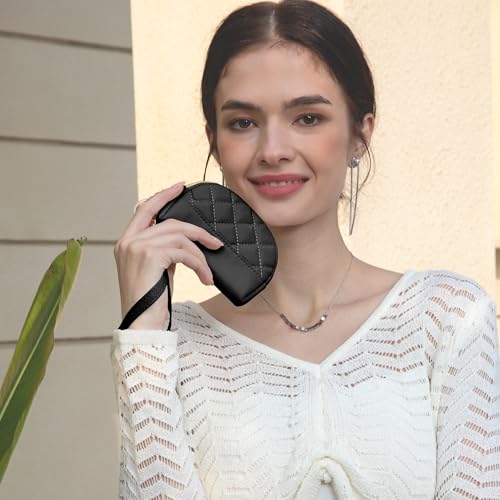 M-Plateau Quilted Nylon Coin Purse, Womens Small Wallet with Detachable Pouch Wristlet, Credit Card Holder with Zipper for Travel (Pure Black)4