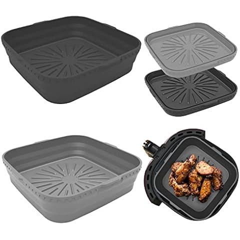 Loozykit Collapsible Silicone Air Fryer Pots 2Pcs, Reusable Square Air Fryer Liners Foldable Air Fryer Basket Heat Resistant Air Fryer Accessories for Air Fryer, Oven and Microwave Cover