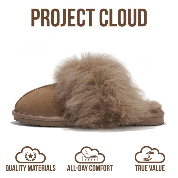 Image of Project Cloud Genuine Leather Slippers for Women with Genuine Fur Lining, Non-Slip Indoor /Outdoor Clog Mule Slippers, Memory Foam Insole