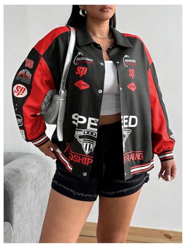 Floerns Women's Plus Size Long Sleeve Button Down Jacket Motorcycle Vintage Racer Jacket3