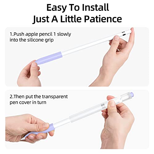Image of Compatible with Apple Pencil 1st Generation Case, Non-Slip Silicone Case, [with 10 Silicone Nib Sleeves] for Apple Pencil 1st Generation. (Lavender)