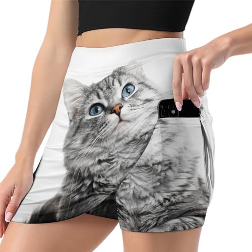 Jupe short athlétique femme grise avec motif chat pour tennis golf et running
