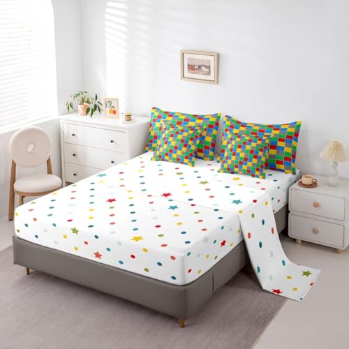 Image of Erosebridal Geometric Checkered Full Bedding Set 7 Piece Colorful Checkerboard Bed in A Bag with Sheets Rainbow Plaid Comforter Set for Kids Adults,Red Blue Green Yellow Grids Bed Sets