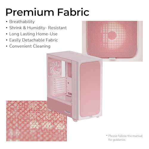 Image of TRYX FLOVA Pink ATX Mid-Tower PC Case, Modern Fabric Lifestyle Design | Breathable fabric design with tempered glass, 3-speed cross-flow cooling, 360mm radiator support, USB-C 3.2 Gen 2x2 I /O