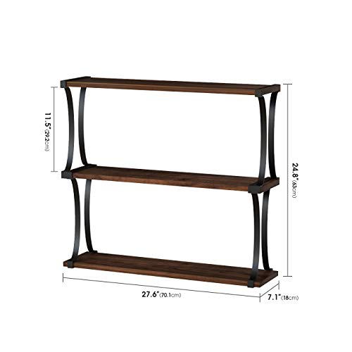 J JACKCUBE DESIGN 3 Tier Wood Floating Shelf, Wall Mounted Wooden Shelves with Curved Metal Brackets for Bedroom, Living Room, Bathroom, Kitchen, Office - MK476C