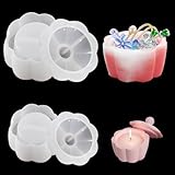 DeryArcle 収納ボックス シリコンモールド 花型 大小 2セット レジン モールド 小物入れ 立方体 六角形 蓋付き 収納ケース レジンモールド エポキシ樹脂 手作り 抜き型 小物入れ お菓子 燭台 キャンドルホルダー (A)