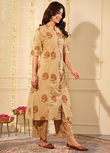 Image of rytras Women Women's Pure Cotton Printed Ethnic Wear A-Line Kurta Set with Palazzo Pants