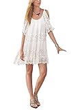 Damen Hochwertiger Strandkleid und Bikini Cover up, Lose, Crochet, Häkeln, Schulterfrei, Boho, Kurz, Romantisch und Elegant.