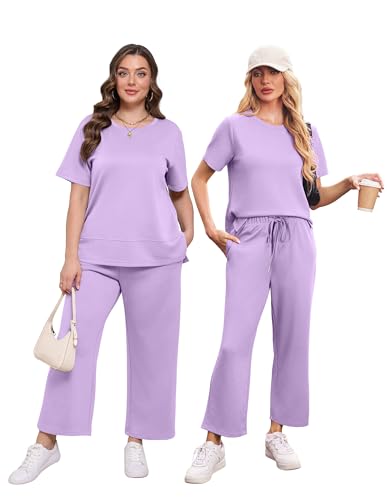 Image of XIEERDUO Women's Side Slit Lounge Sets 2026 Fashion 2 Piece Travel Outfits Cozy Loungewear Wide Leg Tracksuits S-3XL