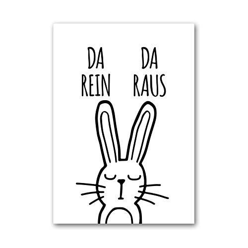 Poster, Wanddeko, Bild, Kunstdruck, Hase, rabbit, bunny, Blabla, Kinderzimmer\"Da rein, da raus!\" ohne Rahmen