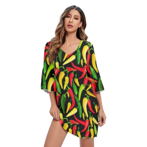 Robe d'été hawaïenne en mousseline fleurie de piments pour les vacances
