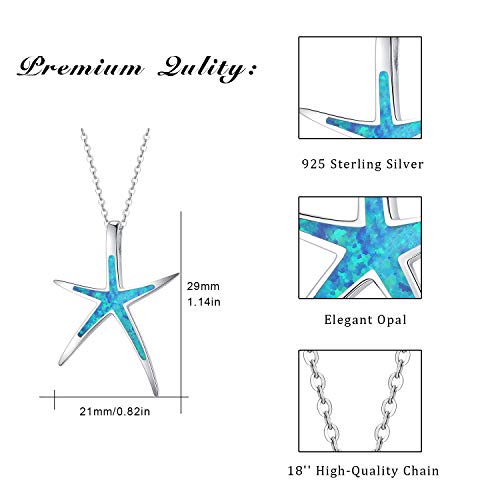 Cuoka Starfish Necklace, 925 Sterling Silver with Opal, Hawaiian Beach Nautical Ocean Pendant, Starfish Jewelry Opal Jewelry Valentine for Women Girlfriend4