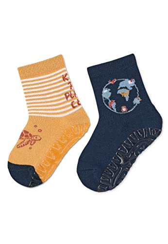 Sterntaler Baby Jungen Fliesen Socken Baby Fli Fli AIR Doppelpack Planet und Erde - Fliesen Rutsch Socken Baby - aus Baumwolle - gelb, 20