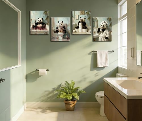 Image of Frimeeme 4 Piece Framed Funny Panda Canvas Wall Art, 8x10 Inch