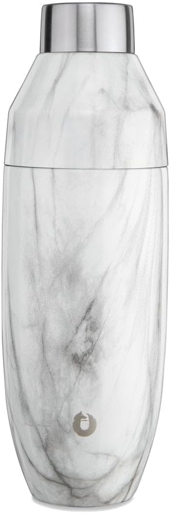 SNOWFOX Premium Vacuum Insulated Stainless Steel Cocktail Shaker, Home Bar Accessories, Elegant Drink Mixer, Lid With Jigger & Built In Strainer, Marble, 22oz.