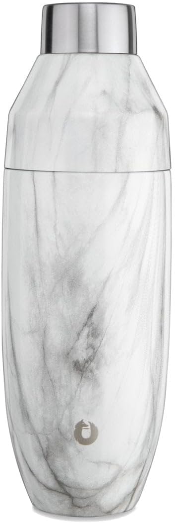 SNOWFOX Premium Vacuum Insulated Stainless Steel Cocktail Shaker, Home Bar Accessories, Elegant Drink Mixer, Leak, Proof Lid With Jigger & Built, In Strainer, Marble, 22oz.