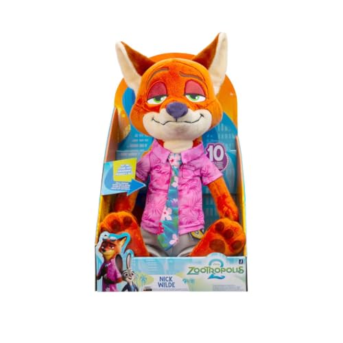 Disney Zootopie 2 Peluche Nick Wilde, 35,6 cm, 10+ Sons et Phrases, Peluche pour Enfants et Préscolaires, Convient aux Enfants à partir de 3 Ans