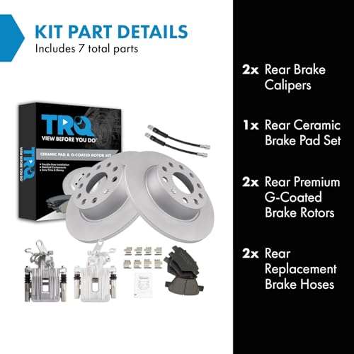 Image of TRQ Rear Brake Pad and Rotor Set Ceramic 272mm Coated Rotors Calipers Compatible with 2010 Audi A3 2010-2014 Volkswagen Jetta