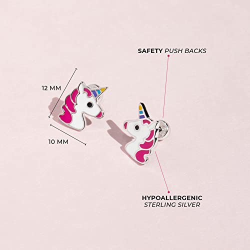 Sterling Silver Multi-color Unicorn Earrings - Safety Push Back Studs - Colorful Unicorn Gift for Lovers4