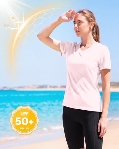 Image of Runhit Womens Workout Tops Short Sleeve UPF 50+ Athletic Sun Shirts Quick Dry V Neck T-Shirt Moisture Wicking Gym Hiking Tee