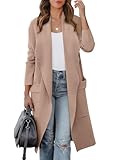 ANRABESS Women's Long Cardigan Sweater 2025 Fall Fashion Casual Oversized Knit Open Front Coatigan Jacket Coat Trendy Outfits Khaki Small