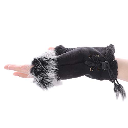 IBLUELOVER Vingerloze dameswantshandschoen gesimuleerd bont winterhandschoenen suedette eenkleurig wanten pols handwarmer touchscreen smartphone handschoenen halve vingerhandschoenen, universele maat - Image 3