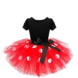 Lito Angels Disfraz de Carnaval Ratona para Niña con Orejas de Ratón Aro de Pelo, Vestido de Tul Falda Tutu con Lunares, Talla 4-5 años (etiqueta de tela 120), Rojo